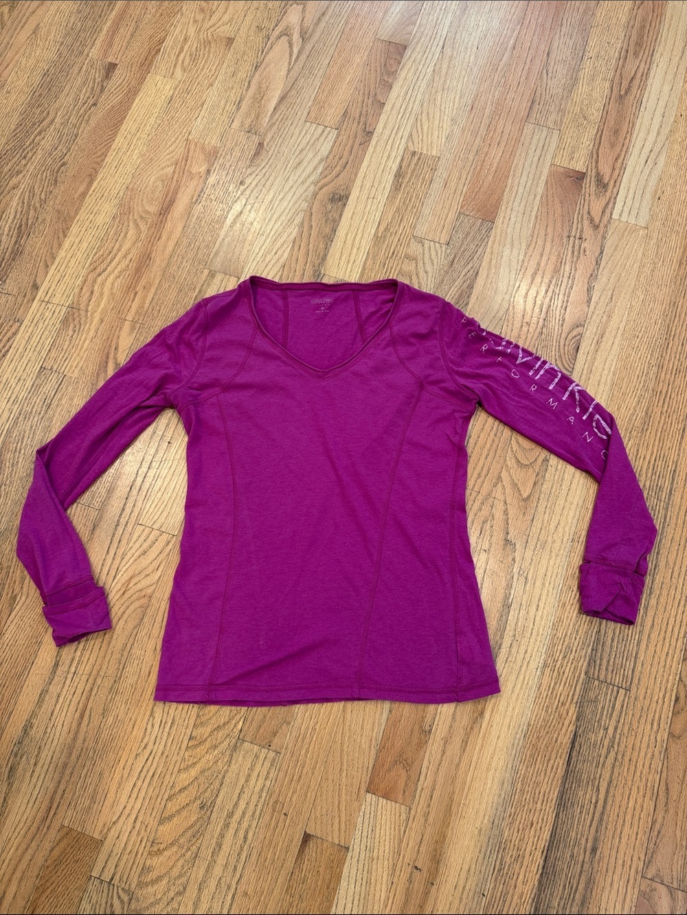 Calvin Klein Magenta V-Neck Long Sleeve Top Size: Medium
